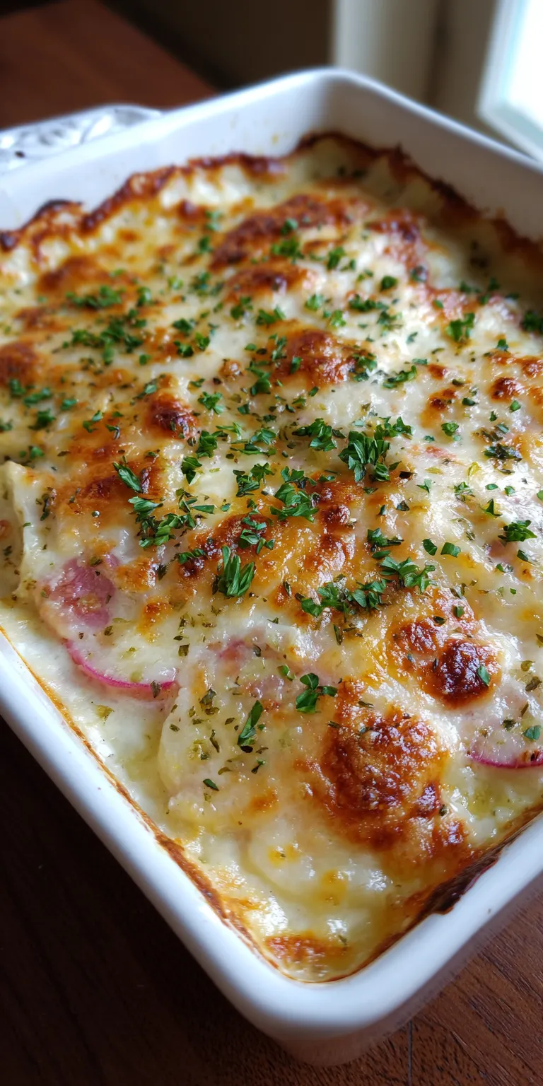 Keto Radish Scalloped Potatoes Mock served warm with cozy spices