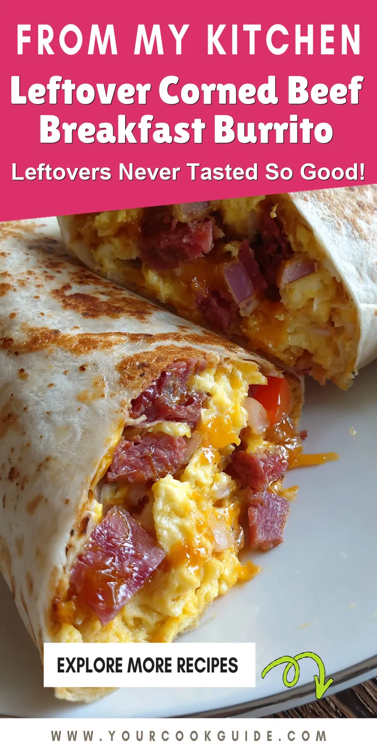 Leftover Corned Beef Breakfast Burrito served warm with cozy spices