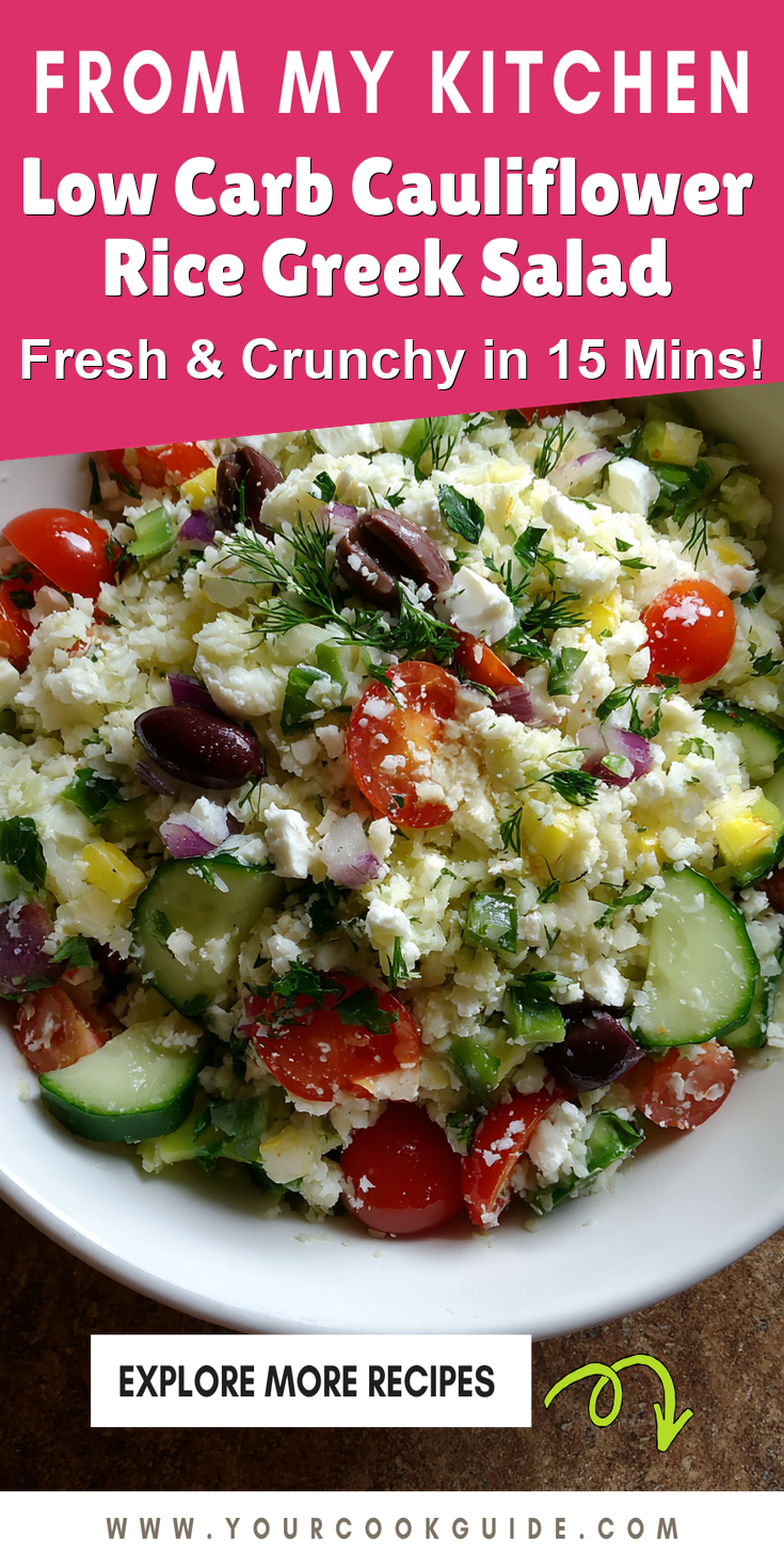 Low Carb Cauliflower Rice Greek Salad served warm with cozy spices