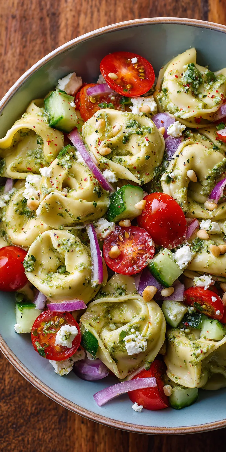 Pesto Tortellini Cold Healthy Lunch served warm with cozy spices
