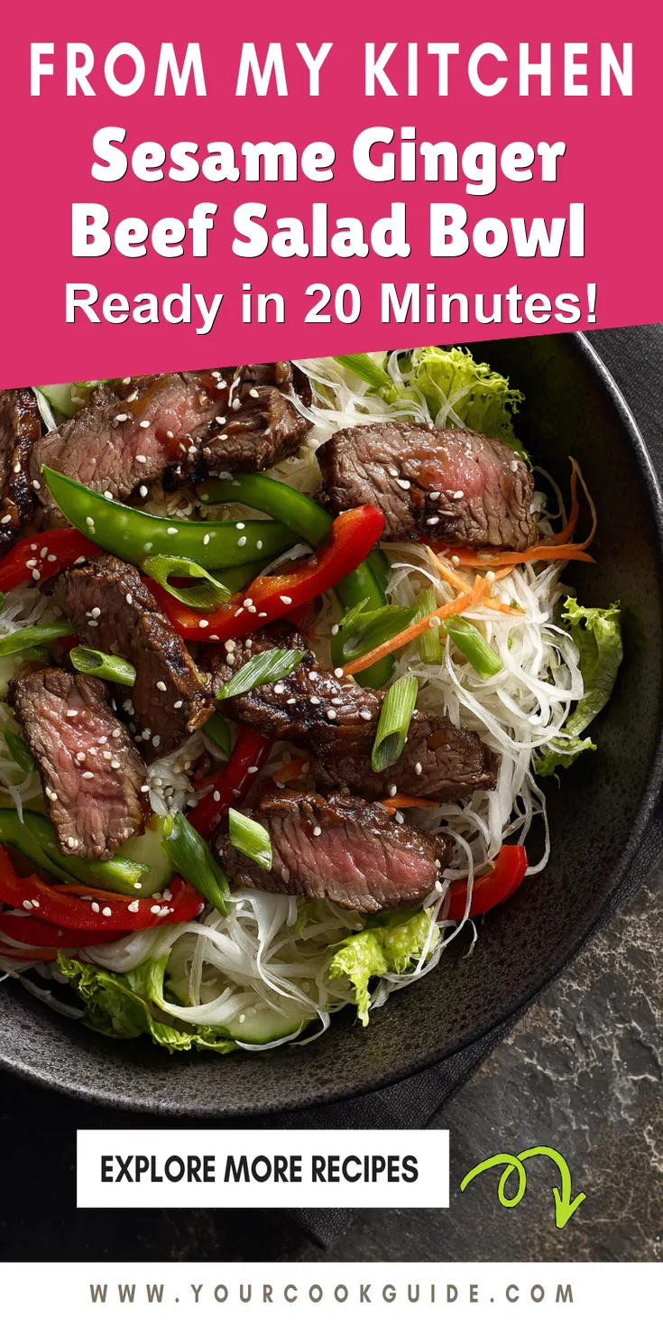 Sesame Ginger Beef Salad Bowl served warm with cozy spices