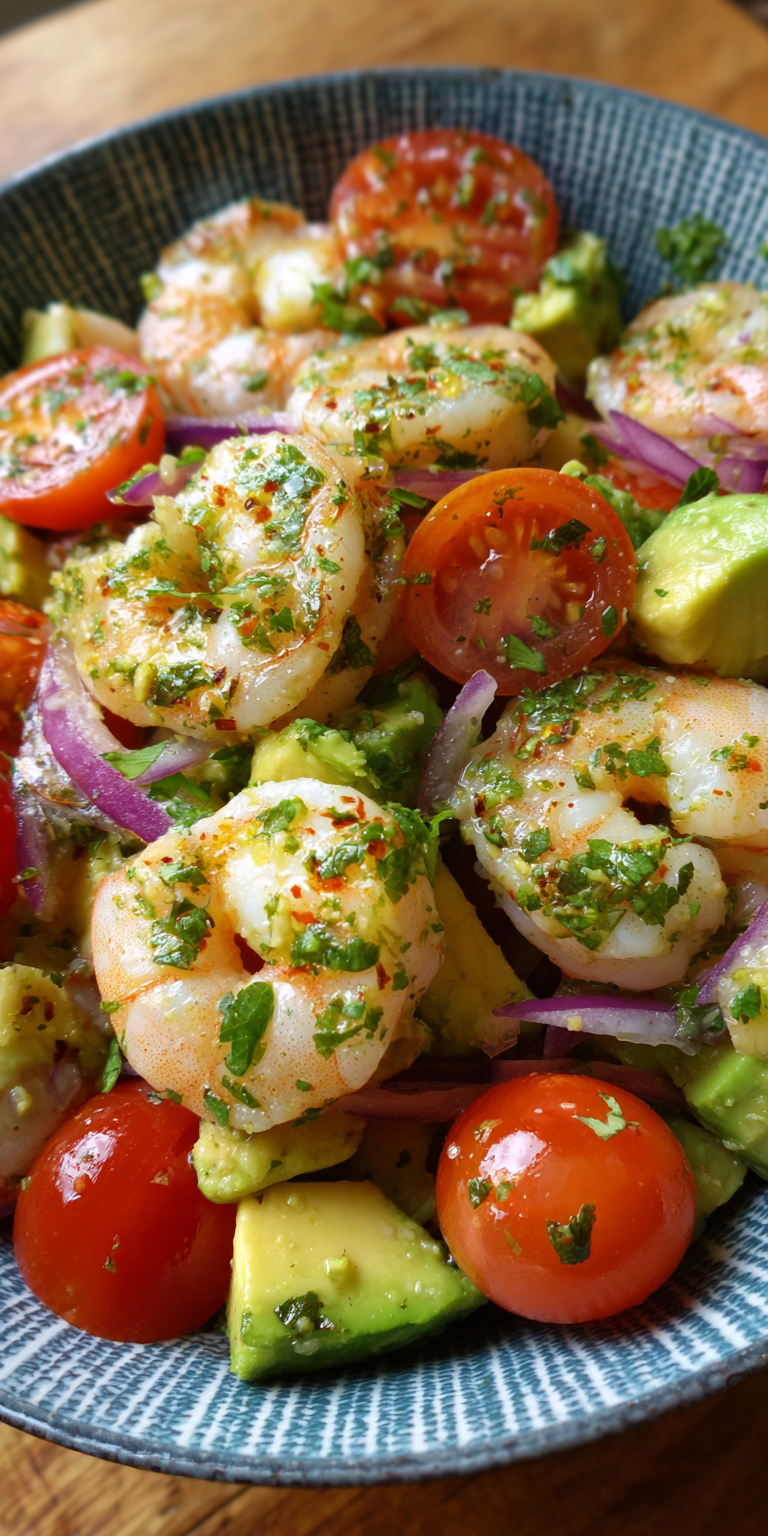 Shrimp Avocado Salad Healthy Food Dishes served warm with cozy spices