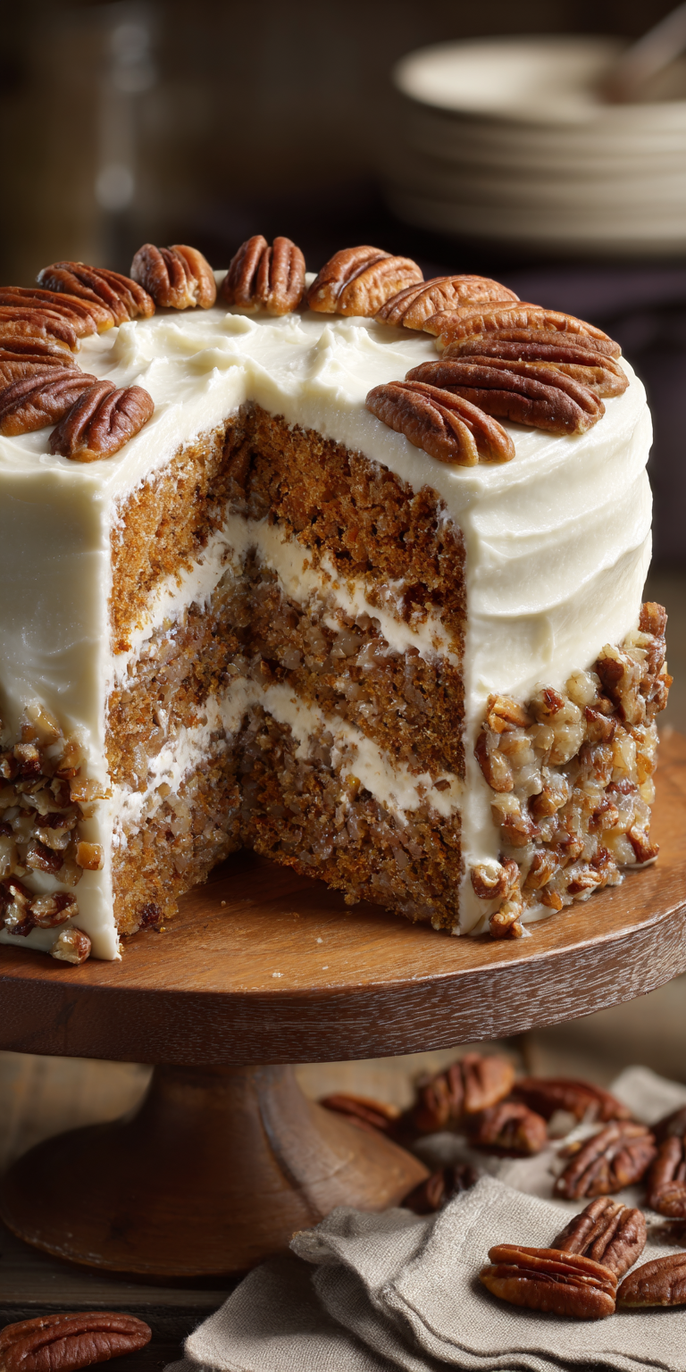Southern Hummingbird Cake with Pecans served warm with cozy spices