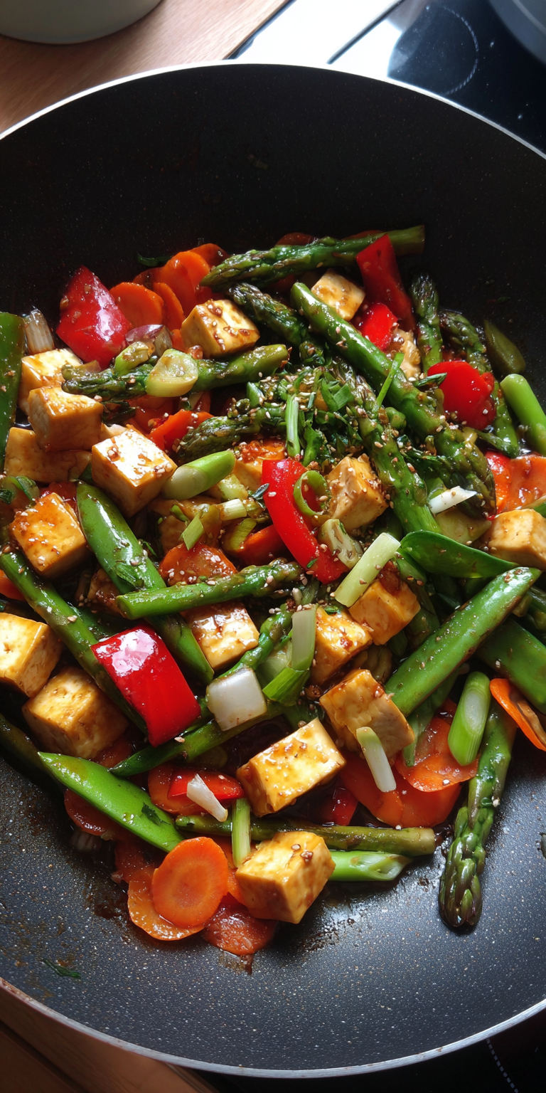 Spring Veggie Stir Fry with Tofu served warm with gentle spices and a cozy aroma