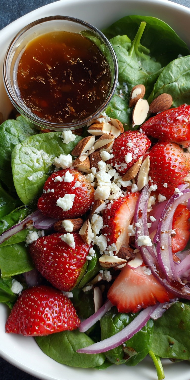 Strawberry Spinach Balsamic Salad Bowl served warm with cozy spices
