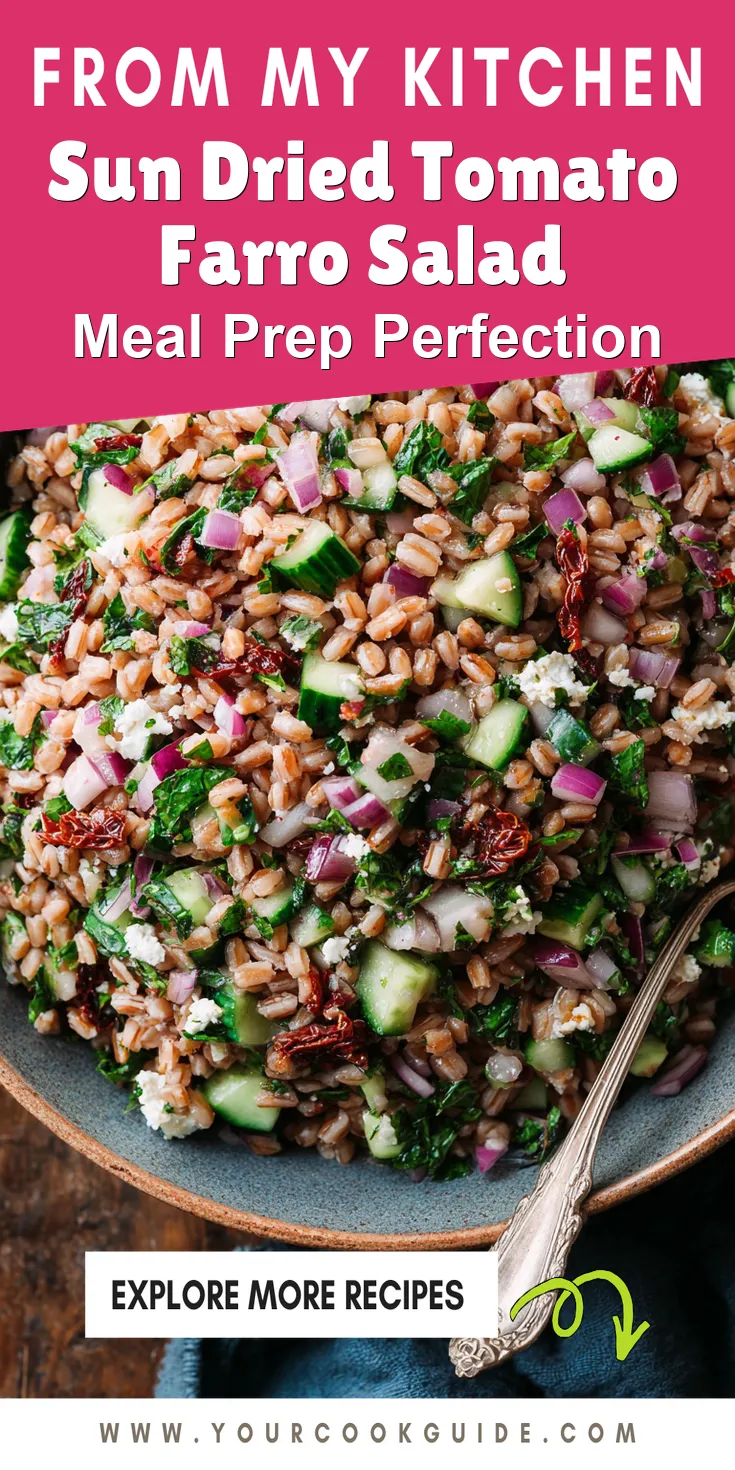 Sun Dried Tomato Farro Salad served warm with cozy spices