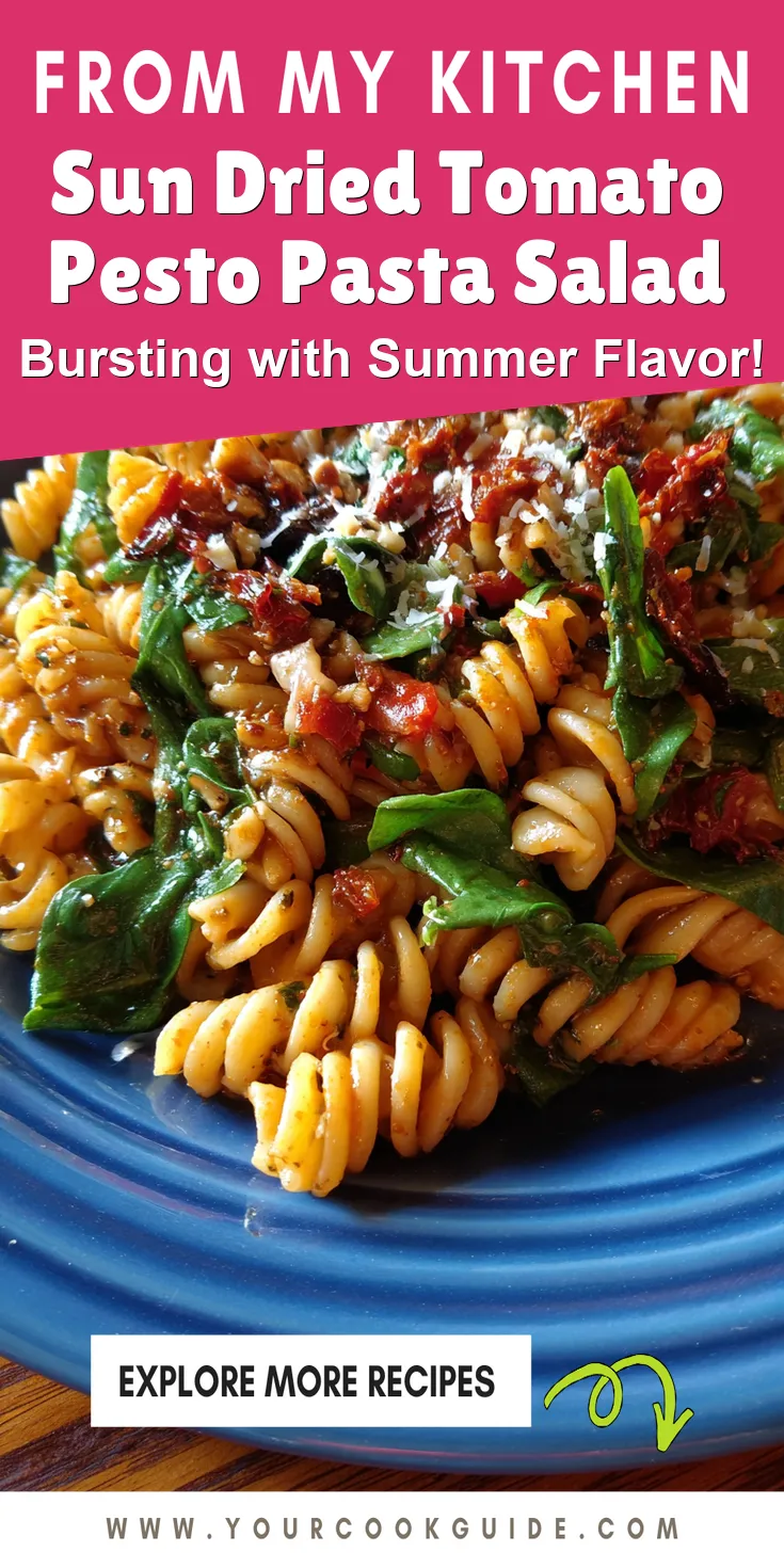 Sun Dried Tomato Pesto Pasta Salad served warm with cozy spices