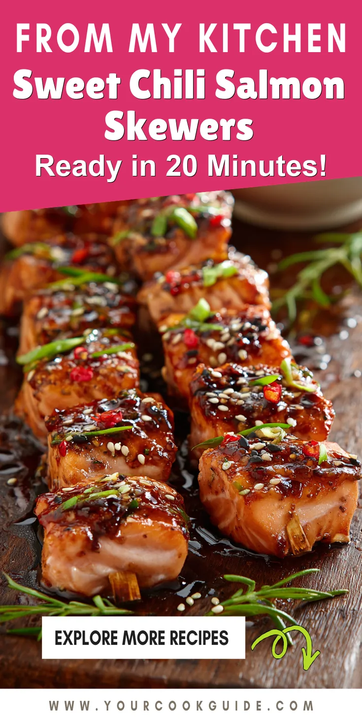 Sweet Chili Salmon Skewers served warm with cozy spices